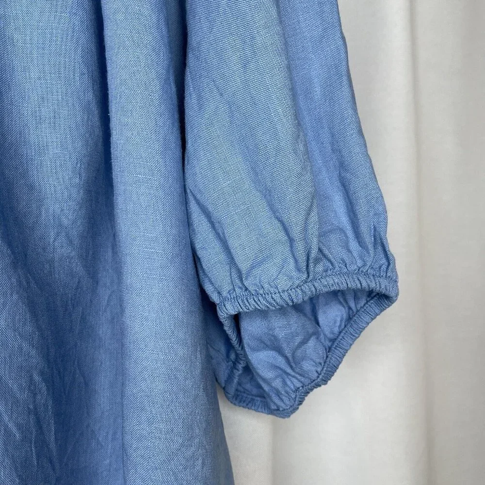 Seed Heritage Blue Linen One Shoulder Blouse Top Size 10 Asymmetric Casual Women - Picture 9 of 16